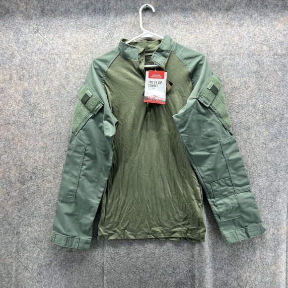 Tru Spec Shirt Men Small Green Casual Regular 1/4 Zip Combat Cordura Long Sleeve - Picture 1 of 13